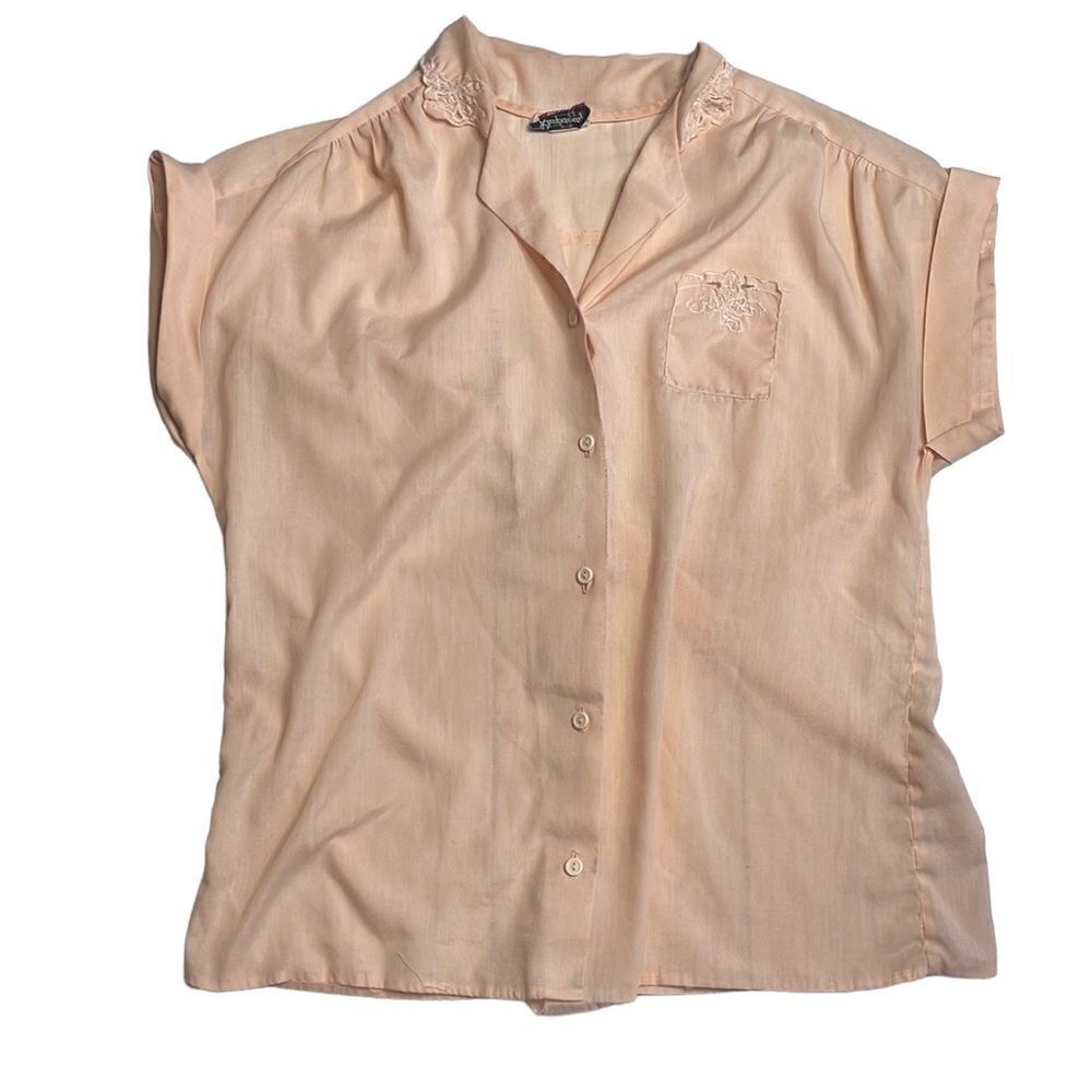 70s vintage Rhapsody Button down embroidered Top pink XL